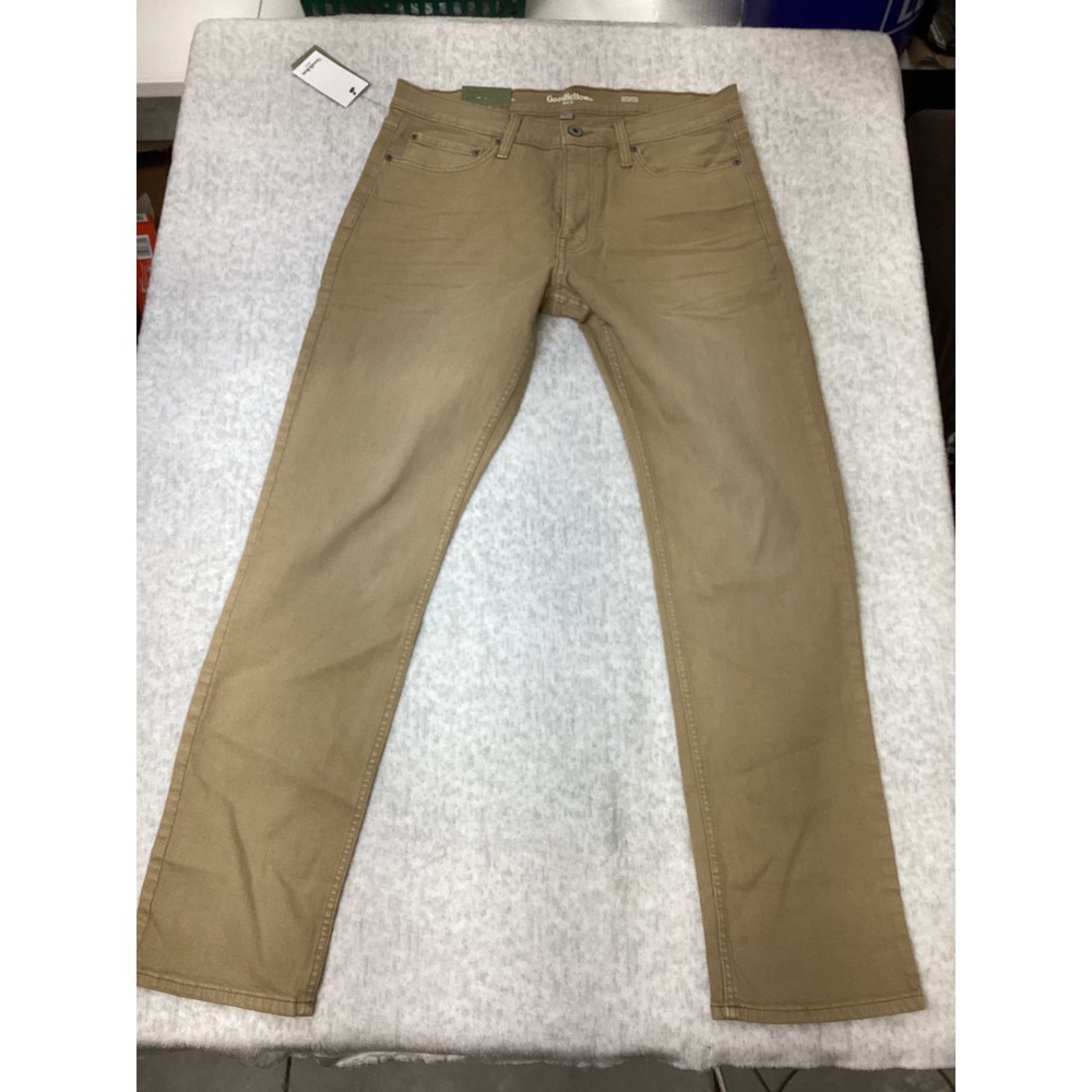 Goodfellow & Co Mens Athletic Fit Khaki Pants 34x32 Tan Slim Tapered Total Flex